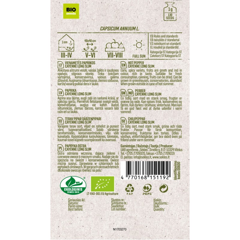 Kibe pipar Cayenne Long Slim (30 000 - 50 000 SHU)
