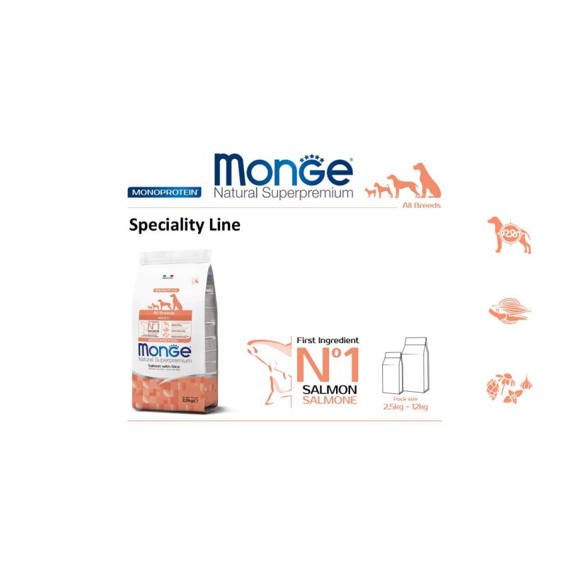 MONGE kuivtoit koertele - kõigi tõugude täiskasvanud lõhe ja riis 2,5kg