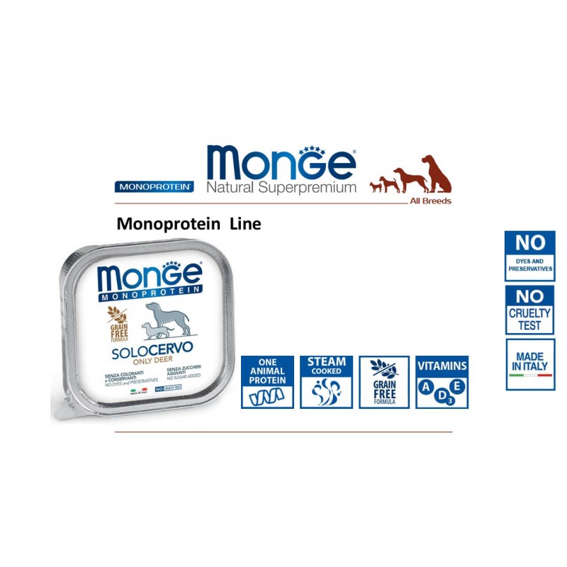 Monge Monoproteico Solo - Wet Dog Pate 100% Hirv 150g Koertele